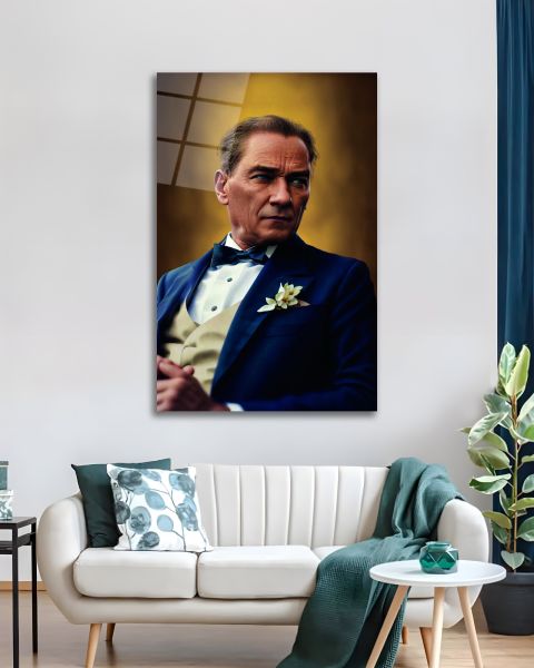 Atatürk Yan Portre Cam Tablo