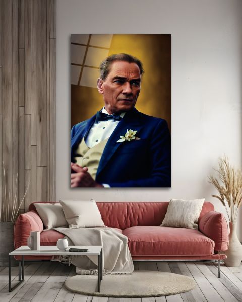 Atatürk Yan Portre Cam Tablo
