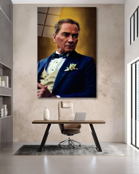 Atatürk Yan Portre Cam Tablo