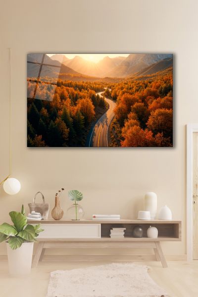 Ormanlık Alan İçinde Yol Cam Tablo