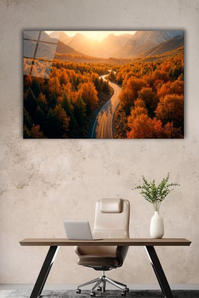 Ormanlık Alan İçinde Yol Cam Tablo