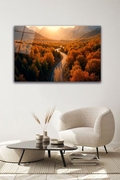 Ormanlık Alan İçinde Yol Cam Tablo