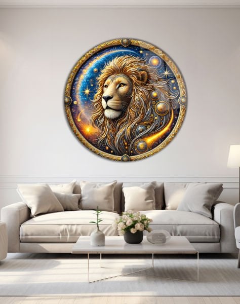 Aslan Burcu Yuvarlak Cam Tablo