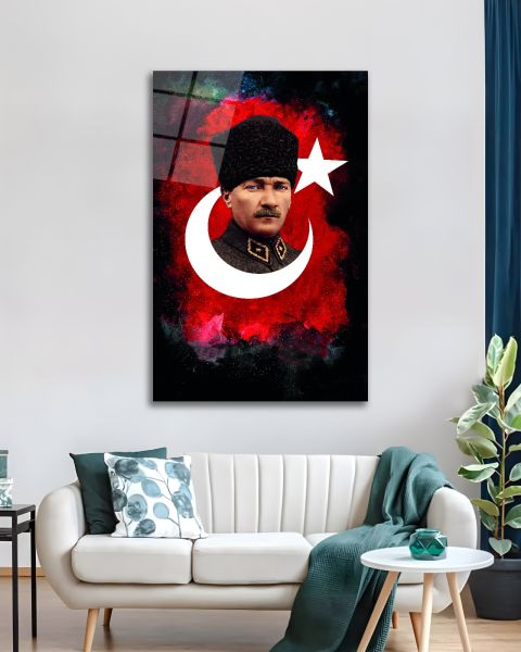 Mustafa Kemal Atatürk ve Türk Bayrağı Cam Tablo