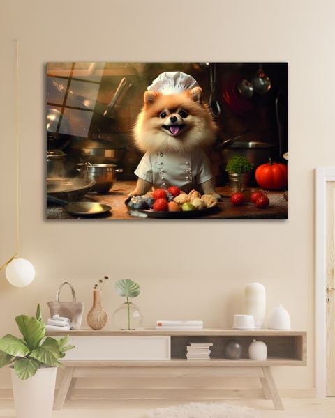 Aşçı Köpek Cam Tablo