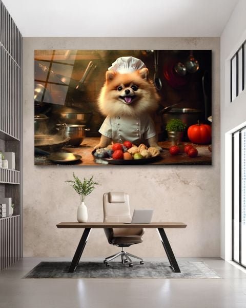 Aşçı Köpek Cam Tablo