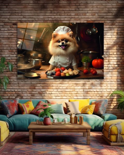 Aşçı Köpek Cam Tablo
