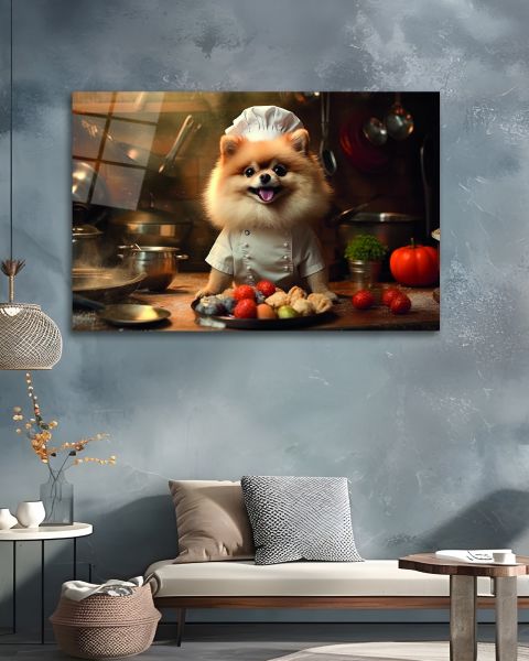 Aşçı Köpek Cam Tablo