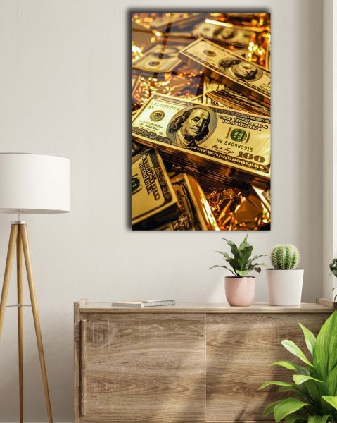 Altın Amerikan Doları Cam Tablo