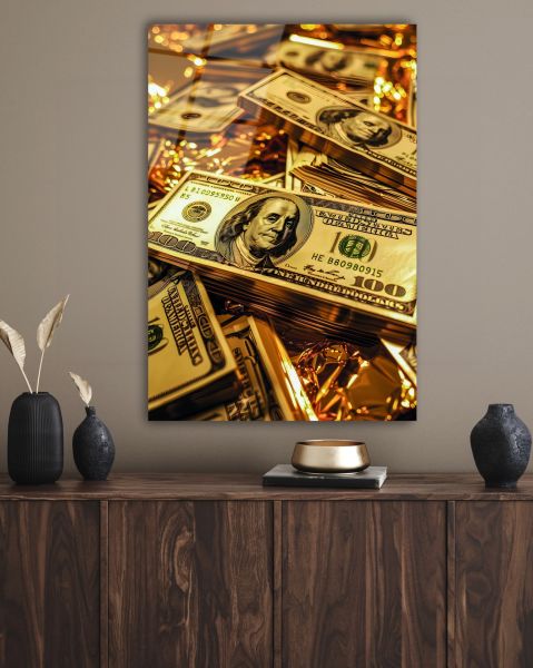 Altın Amerikan Doları Cam Tablo
