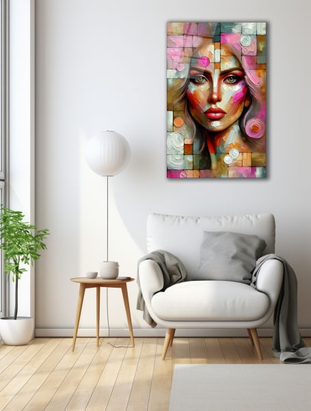 Yağlı Boya Deseni Görünümlü Kadın Cam Tablo