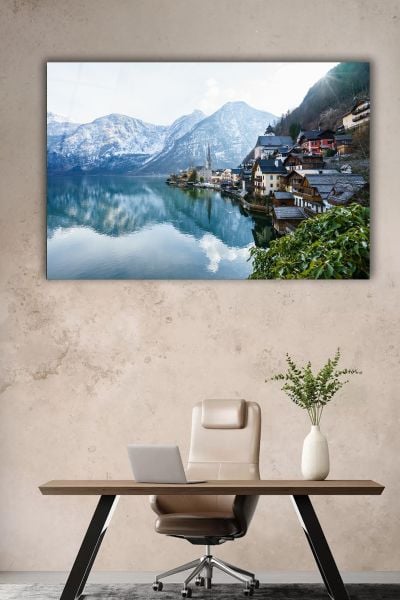 Kıyı Kasabası Manzara Cam Tablo