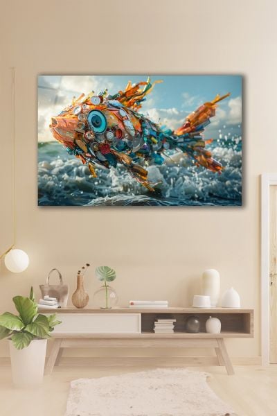 Yapay Zeka Doğayı Koruma Temalı Balık Cam Tablo