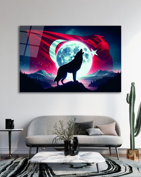 Bozkurt ve Türk Bayrağı Cam Tablo