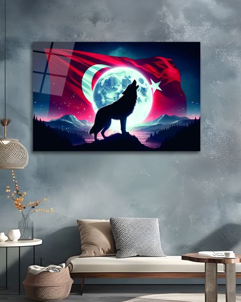Bozkurt ve Türk Bayrağı Cam Tablo