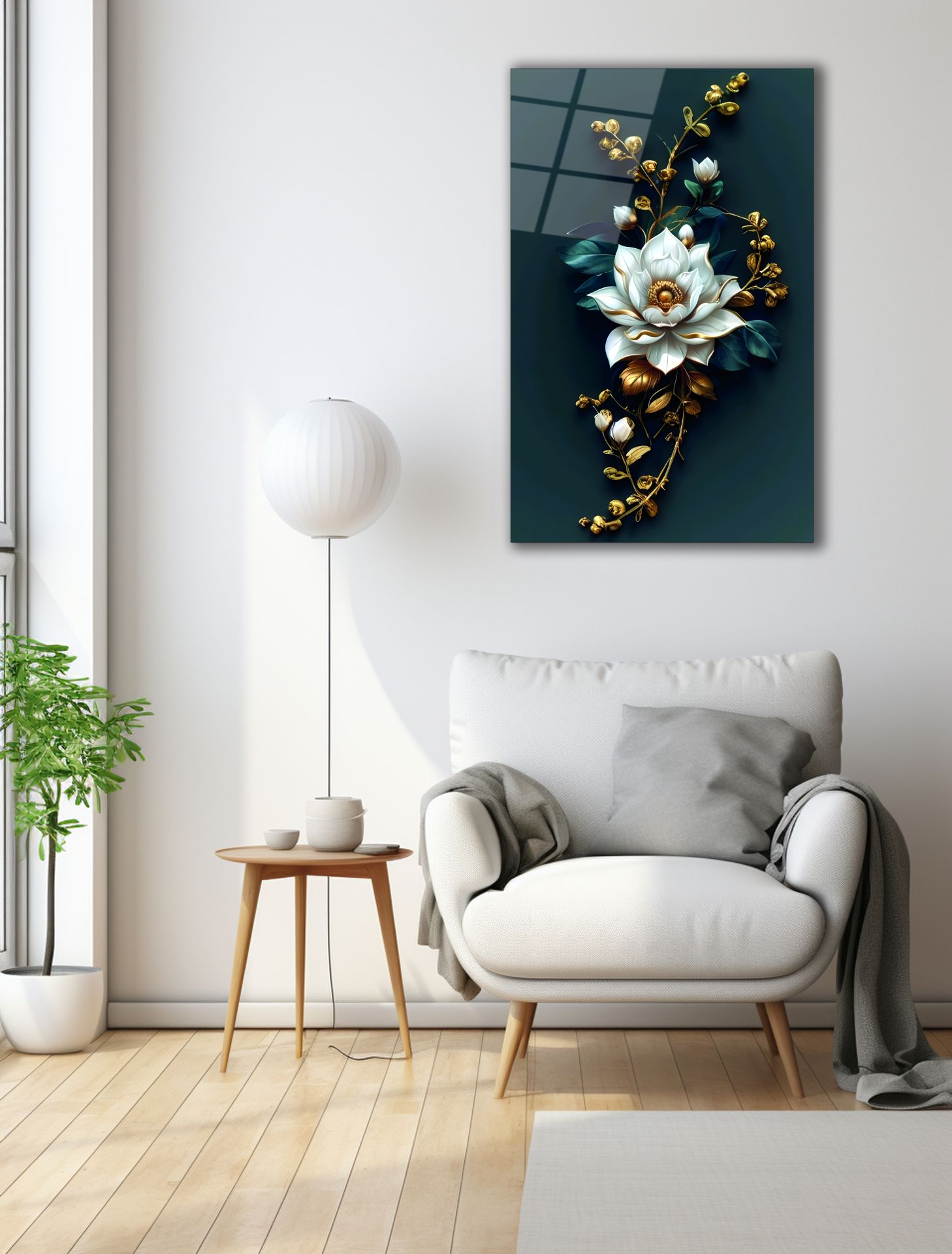 Modern Çiçek Cam Tablo