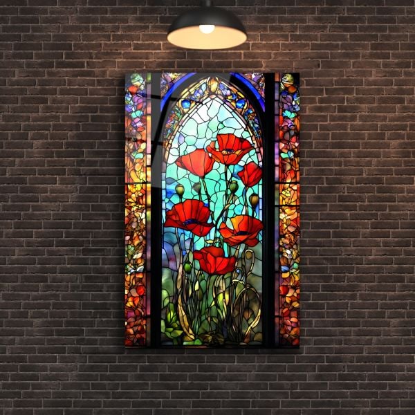 Vitray Çiçekler Cam Tablo