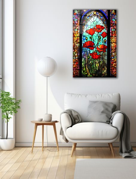 Vitray Çiçekler Cam Tablo