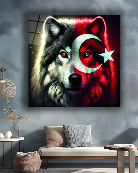 Bozkurt ve Türk Bayrağı Kare Cam Tablo