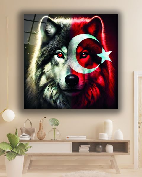 Bozkurt ve Türk Bayrağı Kare Cam Tablo
