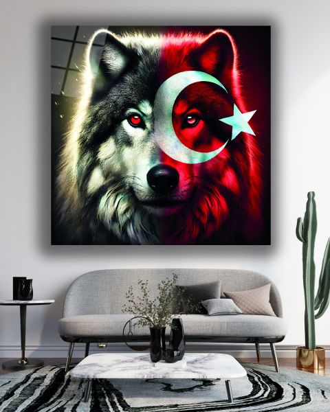 Bozkurt ve Türk Bayrağı Kare Cam Tablo