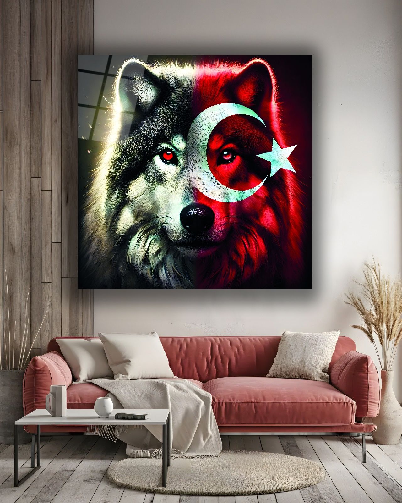 Bozkurt ve Türk Bayrağı Kare Cam Tablo