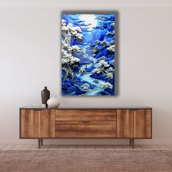 Dolunayda Akan Nehir Cam Tablo