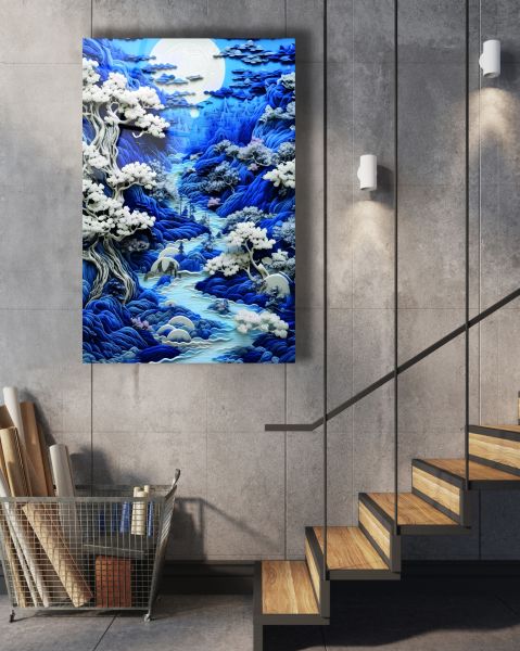 Dolunayda Akan Nehir Cam Tablo