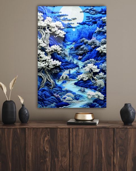 Dolunayda Akan Nehir Cam Tablo