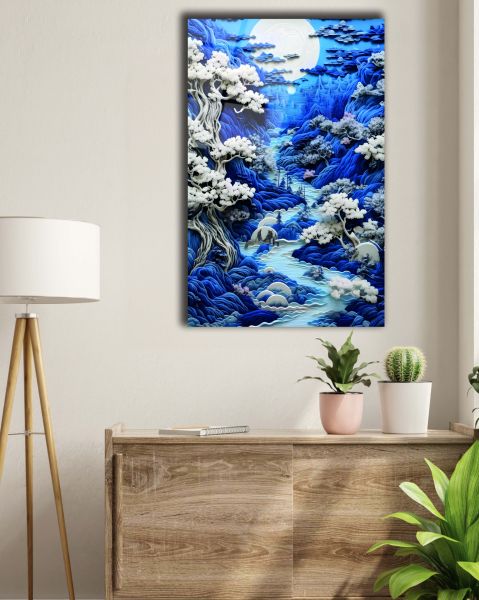 Dolunayda Akan Nehir Cam Tablo