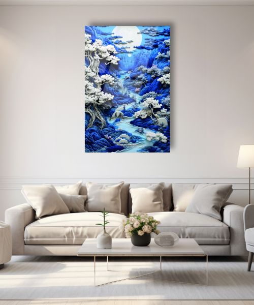 Dolunayda Akan Nehir Cam Tablo