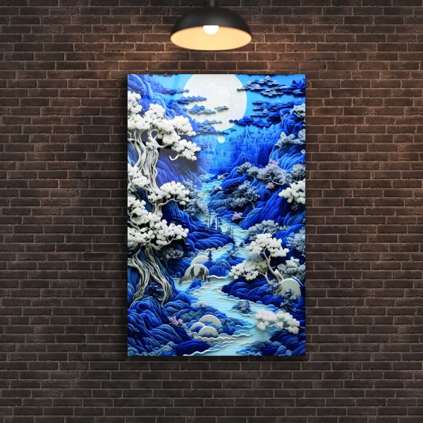 Dolunayda Akan Nehir Cam Tablo