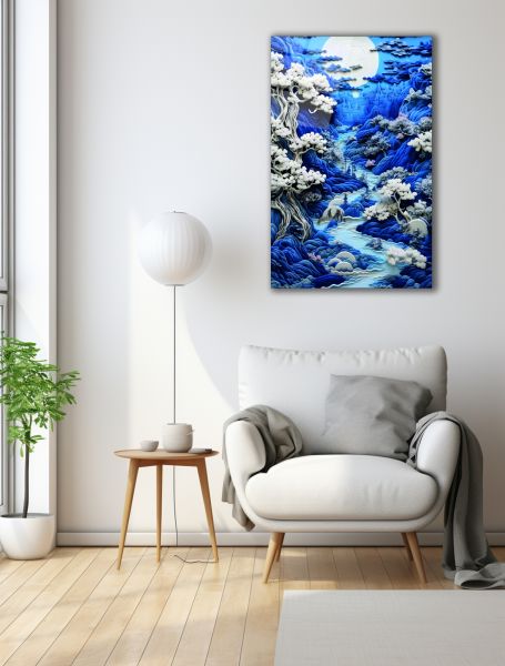 Dolunayda Akan Nehir Cam Tablo