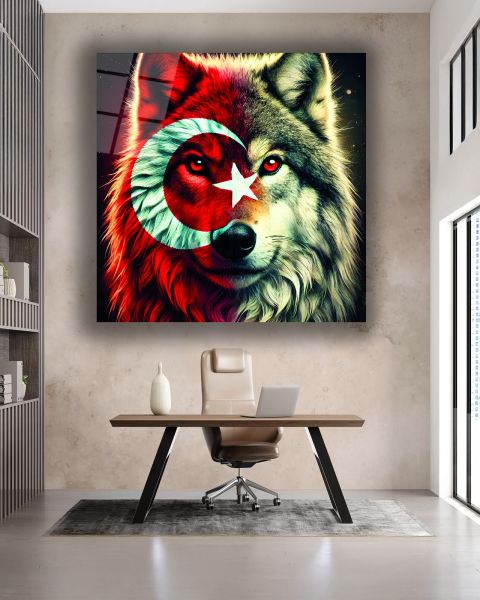 Bozkurt ve Türk Bayrağı Kare Cam Tablo