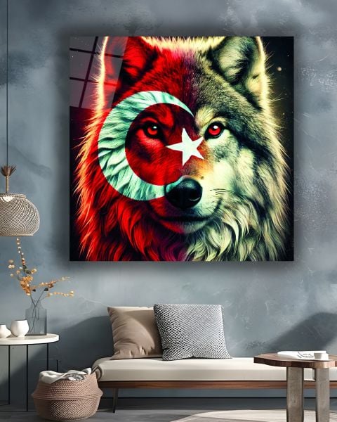 Bozkurt ve Türk Bayrağı Kare Cam Tablo