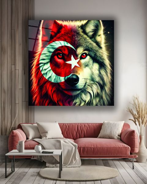 Bozkurt ve Türk Bayrağı Kare Cam Tablo