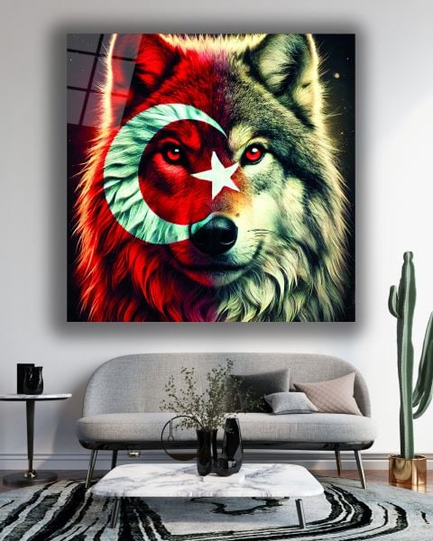 Bozkurt ve Türk Bayrağı Kare Cam Tablo