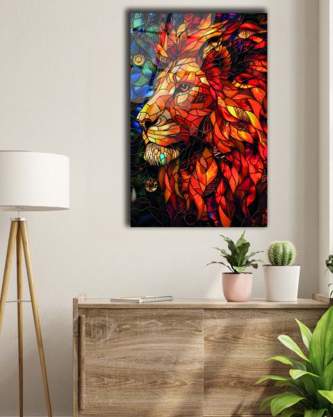 Vitray Görünümlü Aslan Cam Tablo