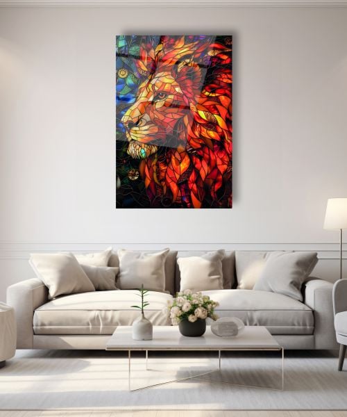 Vitray Görünümlü Aslan Cam Tablo