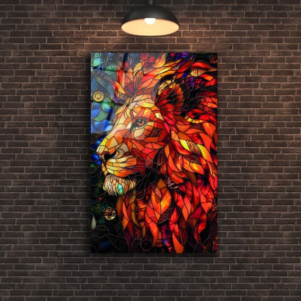 Vitray Görünümlü Aslan Cam Tablo