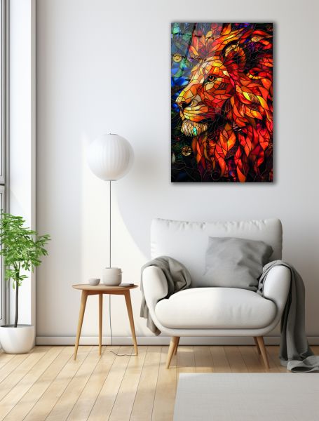 Vitray Görünümlü Aslan Cam Tablo
