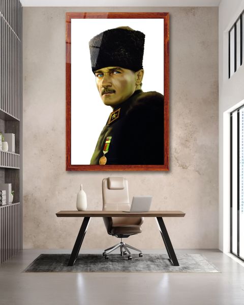 Atatürk Yan Portre Cam Tablo