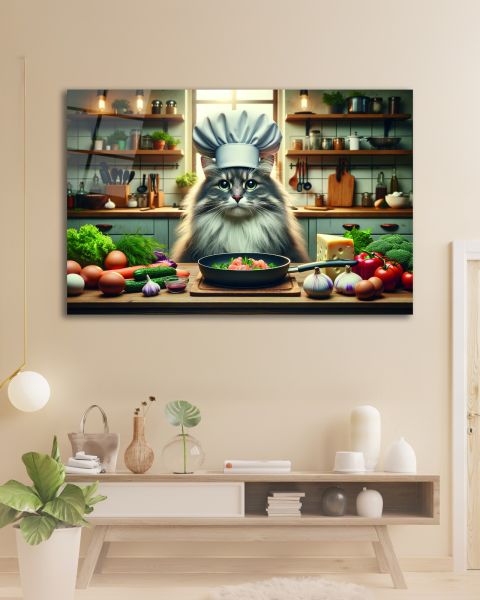 Aşçı Kedi Cam Tablo