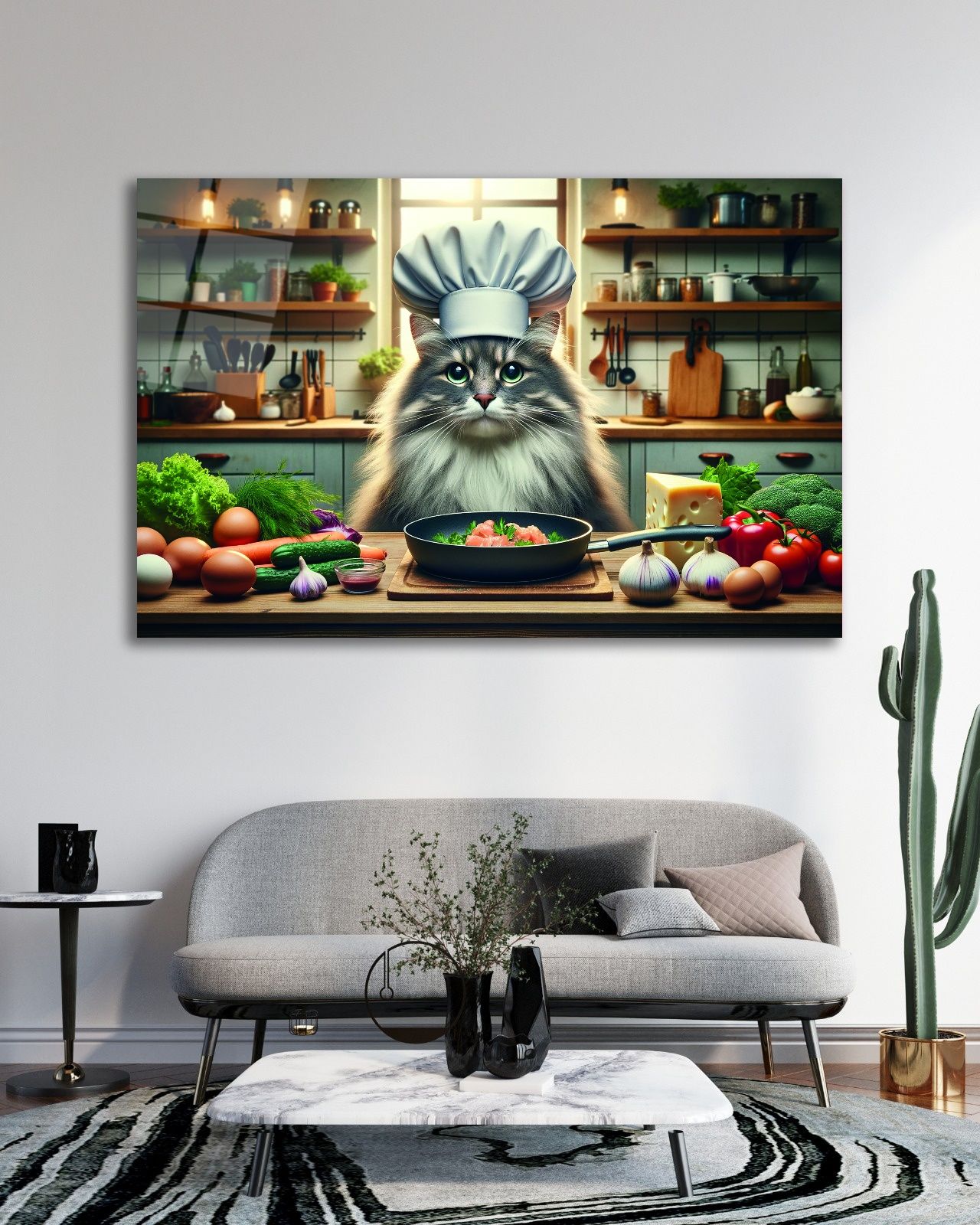 Aşçı Kedi Cam Tablo