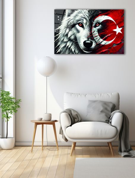 Bozkurt ve Türk Bayrağı Cam Tablo