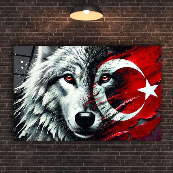 Bozkurt ve Türk Bayrağı Cam Tablo