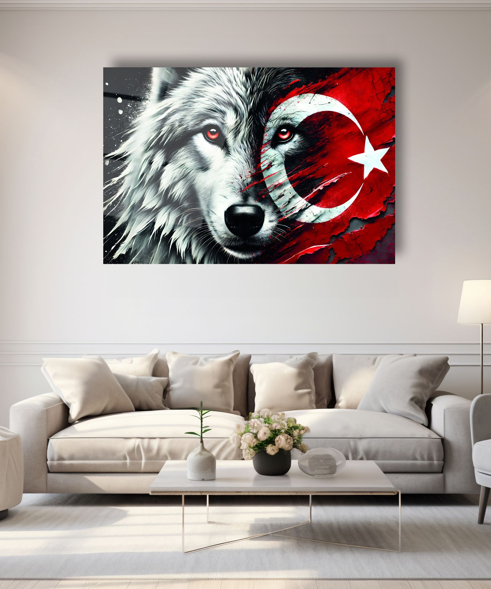Bozkurt ve Türk Bayrağı Cam Tablo