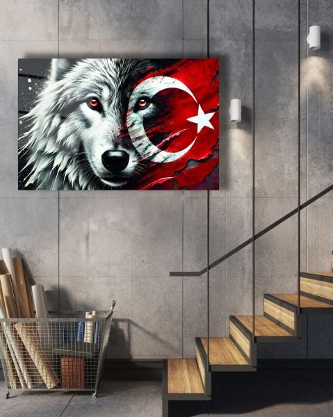 Bozkurt ve Türk Bayrağı Cam Tablo
