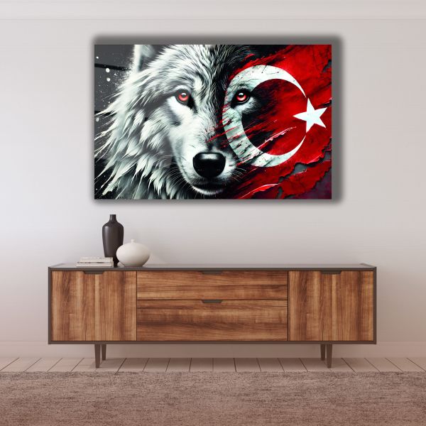 Bozkurt ve Türk Bayrağı Cam Tablo
