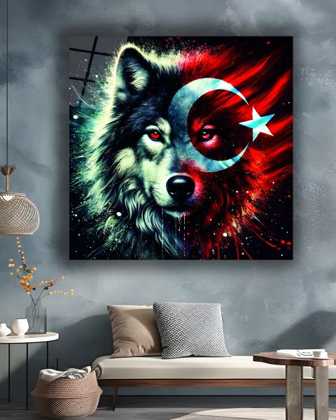 Bozkurt ve Türk Bayrağı Kare Cam Tablo